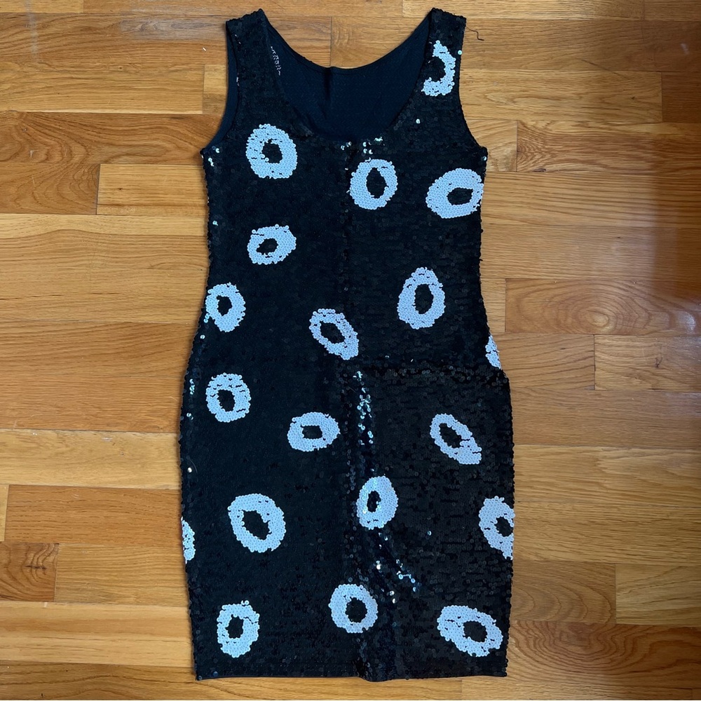 Black and White Sequin Midi Dress